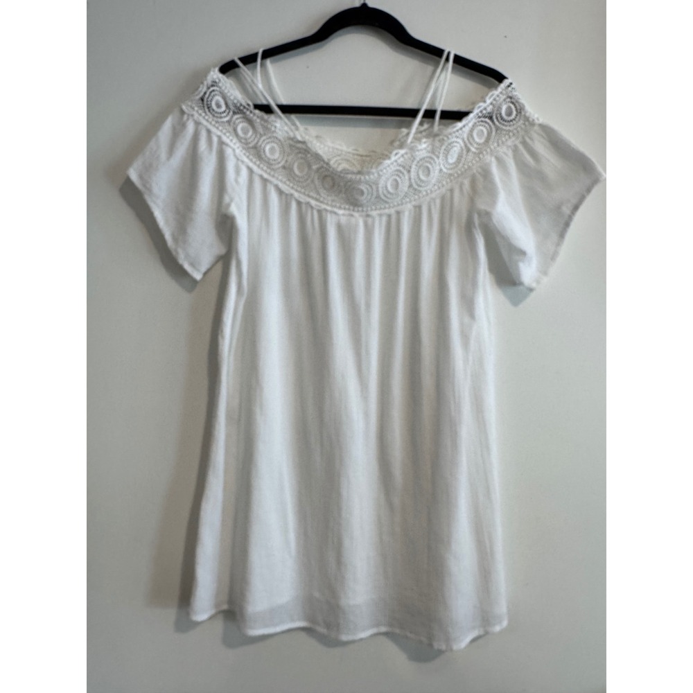 La Blanca Crochet Lace Off Shoulder swim Cover Up Women Small White Gauze dress